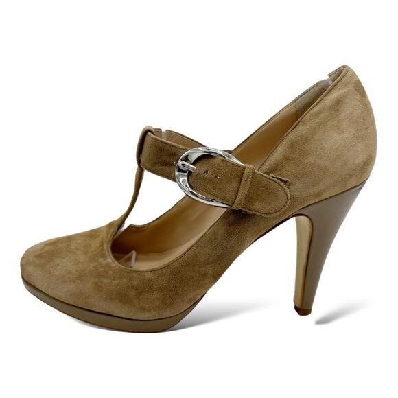Franco Sarto Nalia Caramel Suede T Strap May-Jane w/Patent Heel and Platform 9 - Picture 2 of 13